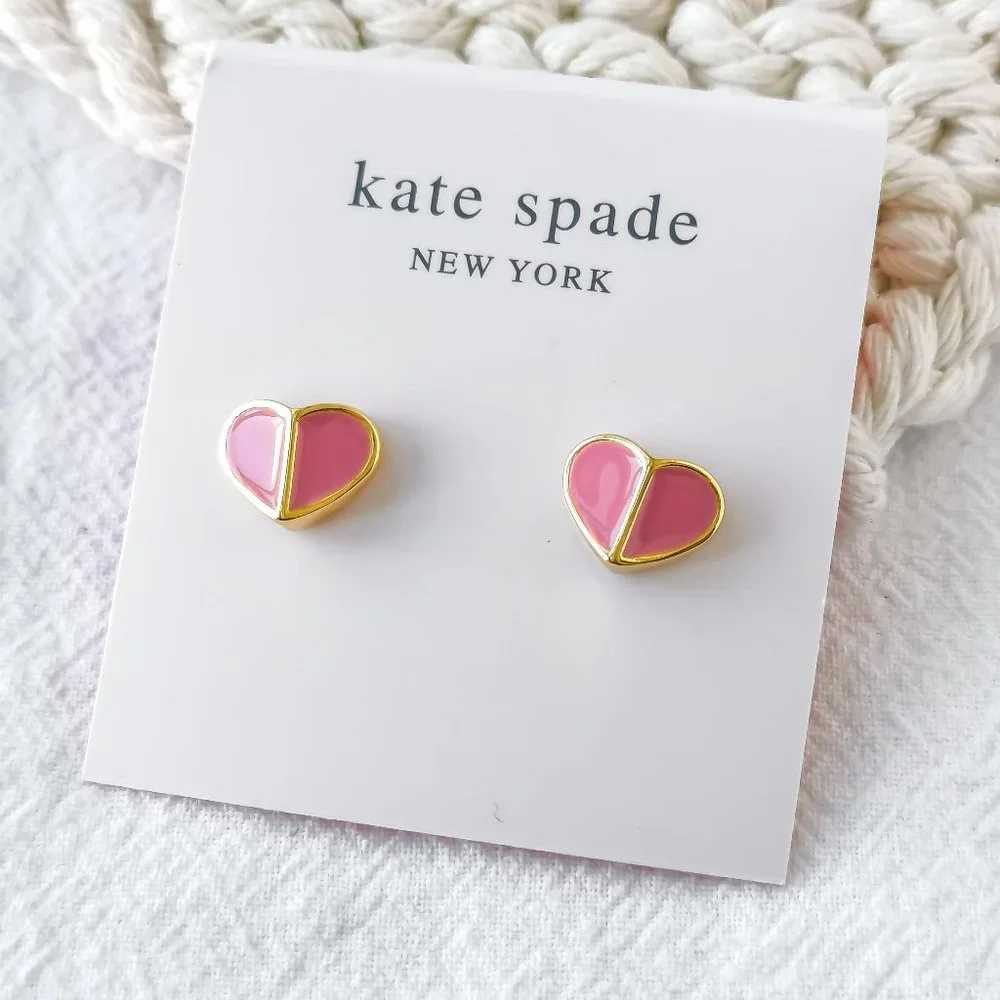 Authentic Kate Spade Heritage Spade Heart - Gold Pink Stud Earrings - Picture 1 of 3